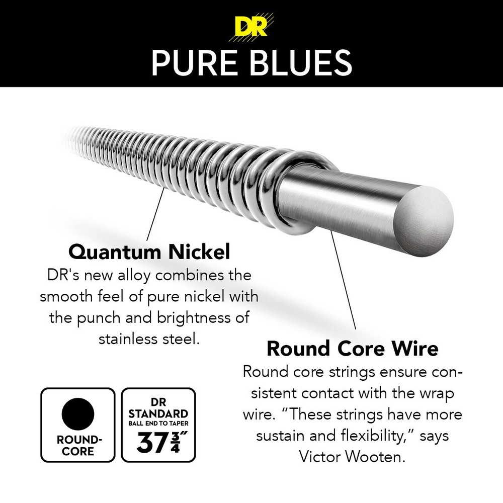 DR Strings PURE BLUES Bass Strings: 6-String Medium 30-125 [PB6-30]