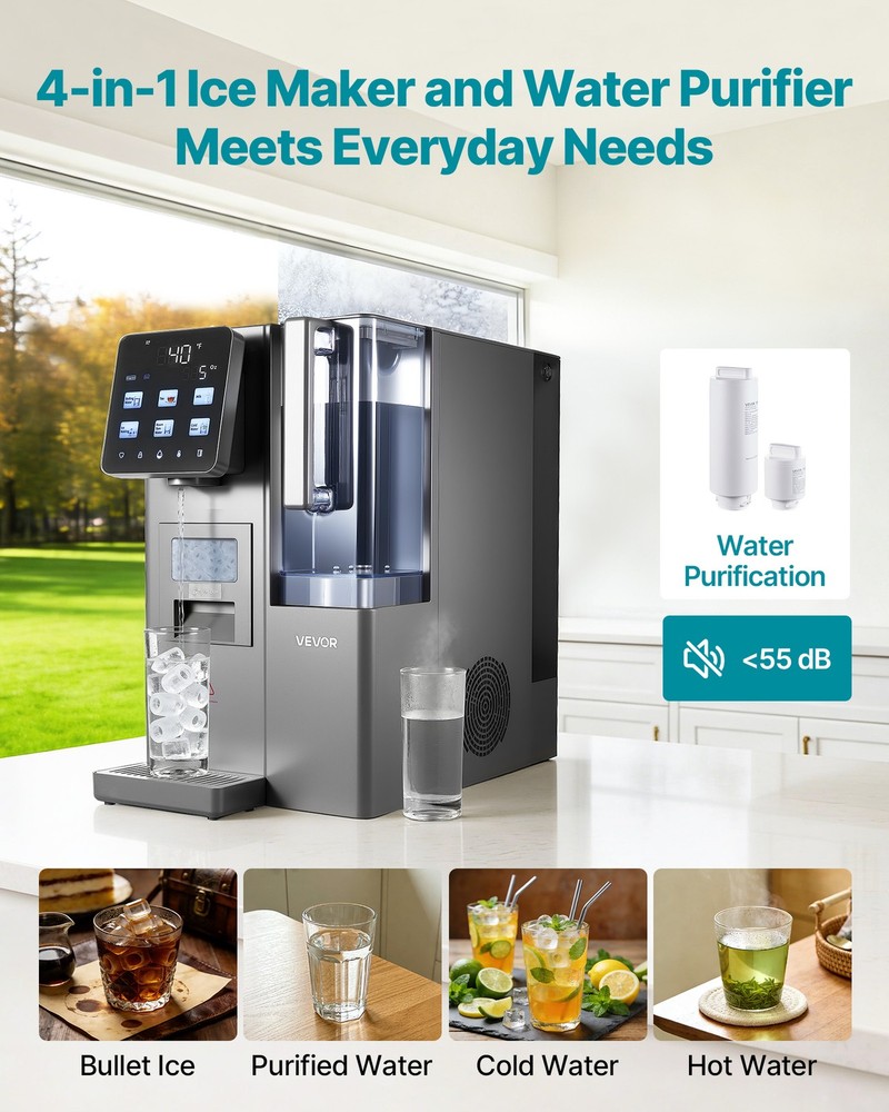 VEVOR Ice Maker Water Filter Dispenser 4-in-1 Countertop Multi-Function Machine