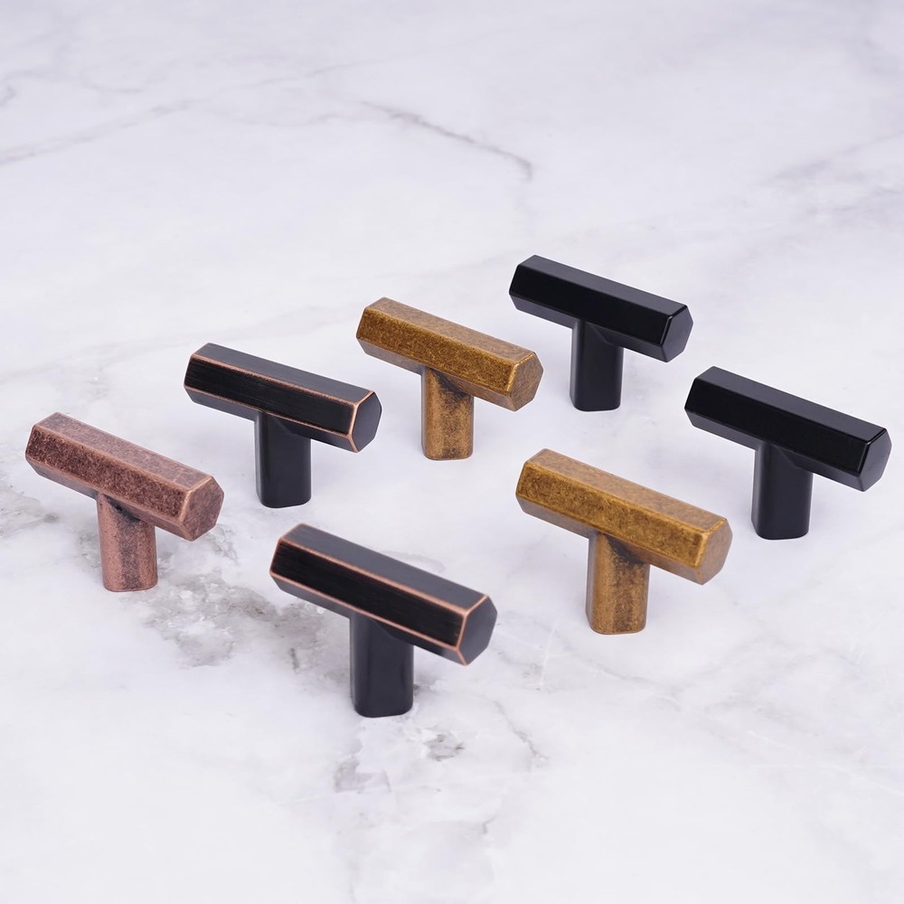 1-2/5'' T Bar Black Cabinet Knobs 4 Pack, Zinc Alloy Matte Black Knobs Handle...