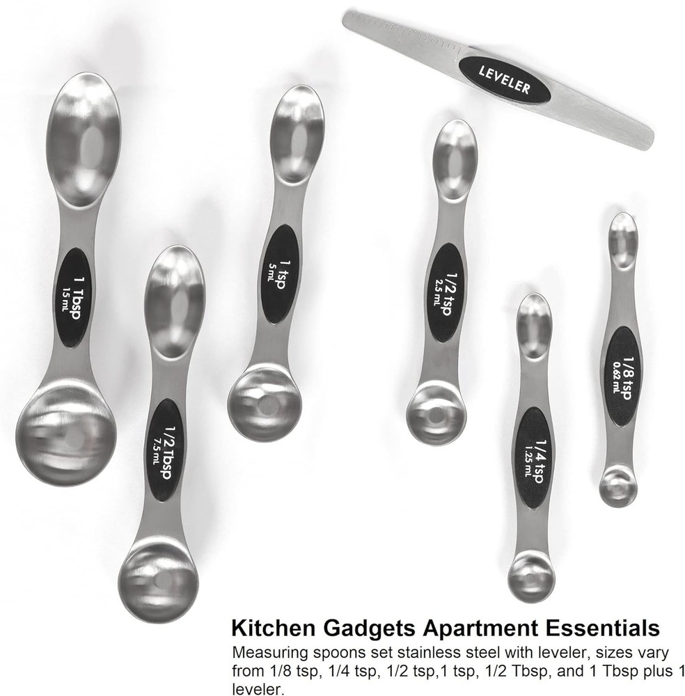 Magnetic Stainless Steel Measuring Spoons Set with Leveler, Stackable