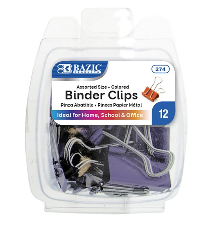 Assorted Size Random Color Binder Clip 12/Pack Efficient Triangular Design Grip