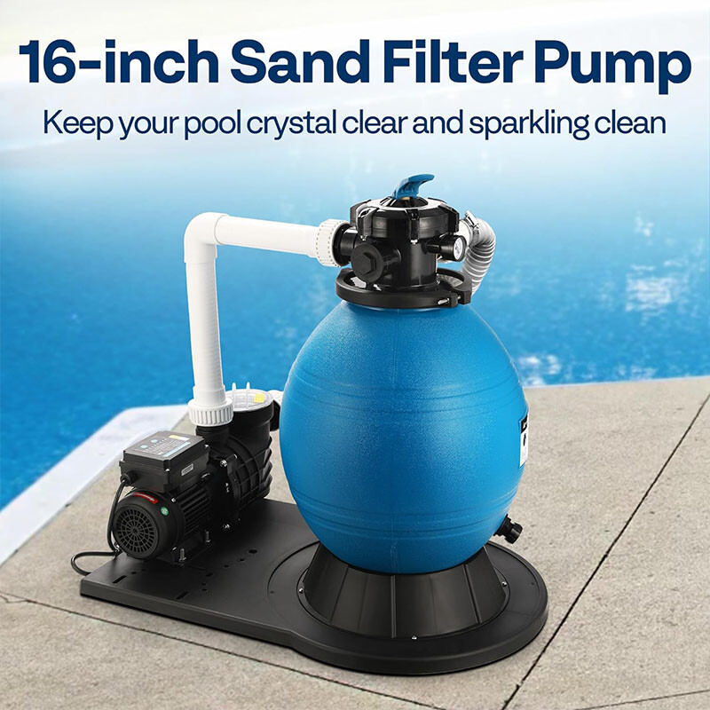16" Sand Filter Pump 3168GPH Timer 6‑Way Valve 90 lb Pool Pump Above & In‑Ground
