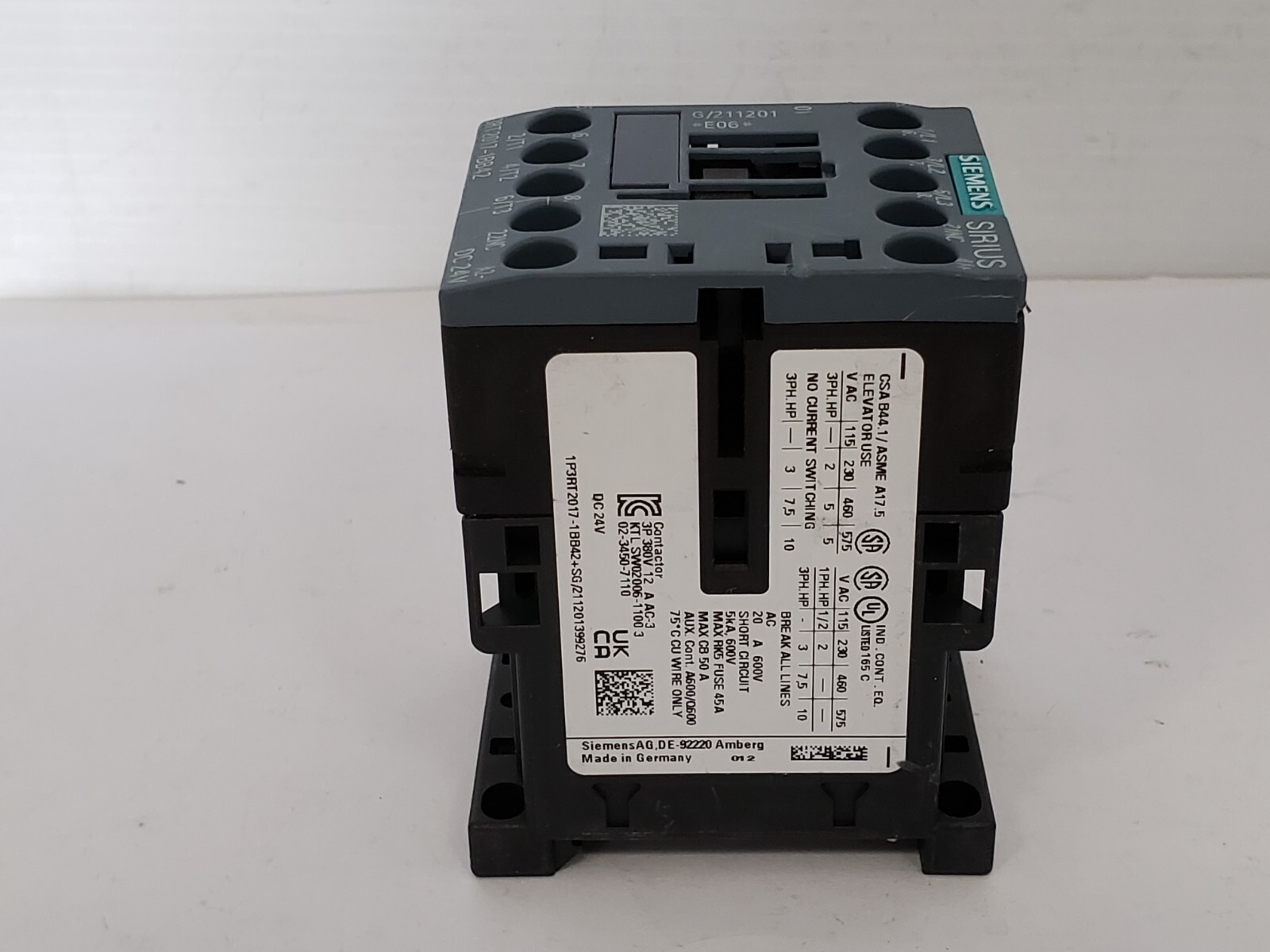 SIEMENS 3RT2017-1BB42 CONTACTOR 24VDC COIL NNB