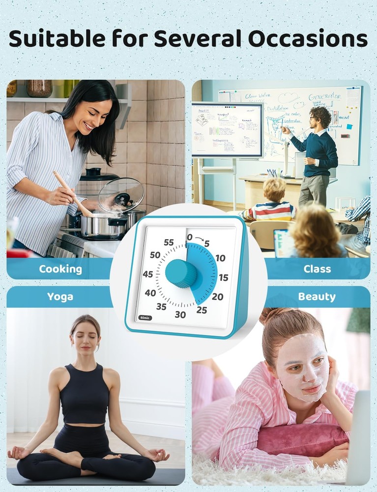 Visual Timer for Kids, 60-Minute Countdown Timers for Classroom Office Kitche...