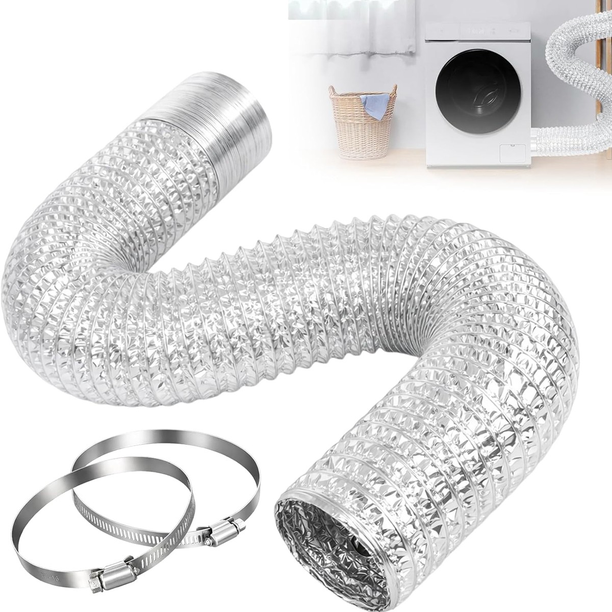 4 Inch 10ft Flex Air Ducting for HVAC Ventilation with 2 Stainless Steel Clamps