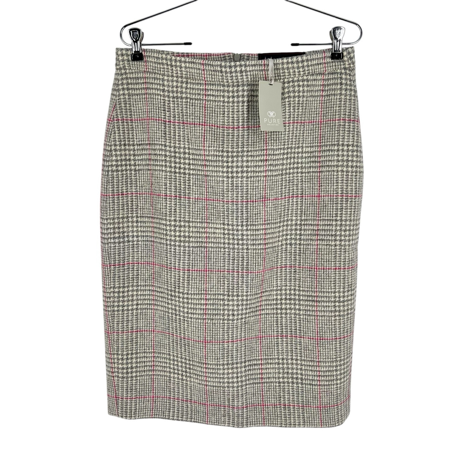 PURE Collection Pencil Skirt Womens Size 6 Ivory Gray Glen Plaid Wool by Moon
