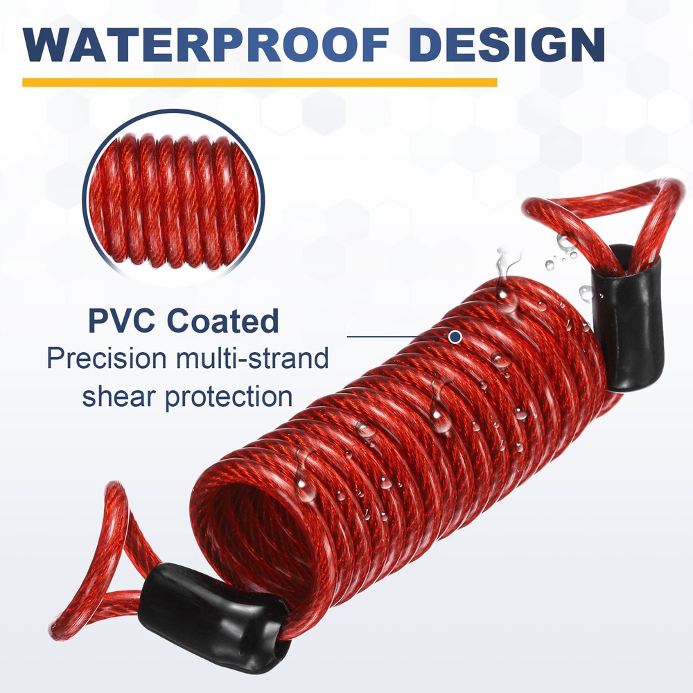 8.2Ft Security Cable Lock Steel Safety Cable with 4.8" Combination Lock Red