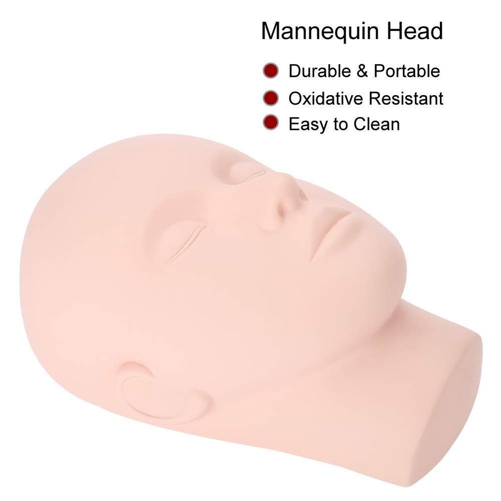 Silicone Mannequin Head for Lash Extension Training Practice Flat Face Skin Tone