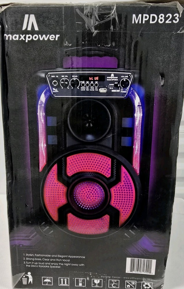 MPD823 GLOW-8 MaxPower Portable Multimedia Karaoke Speaker