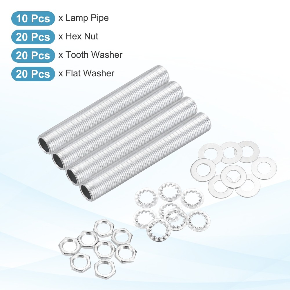 70Pcs 2.4" Lamp Pipe Kit with Nuts Washers 1/8IP Thread Fasteners Assortment
