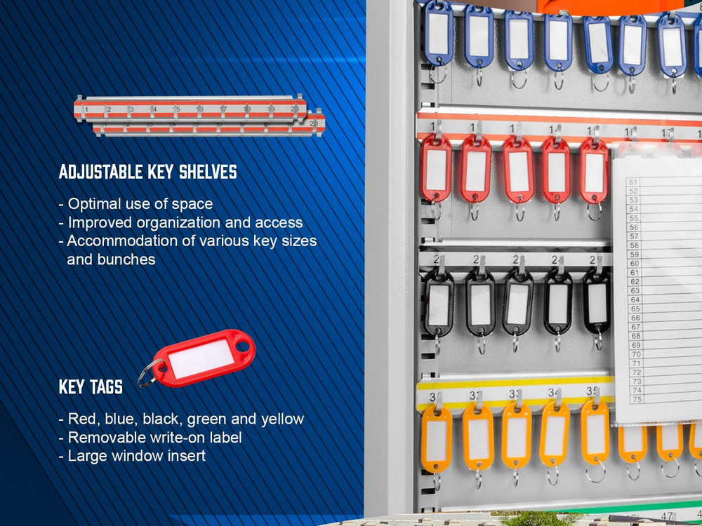 100-Position Key Lock Box – Solid Steel Key Cabinet with Numbered Hooks, Key Log