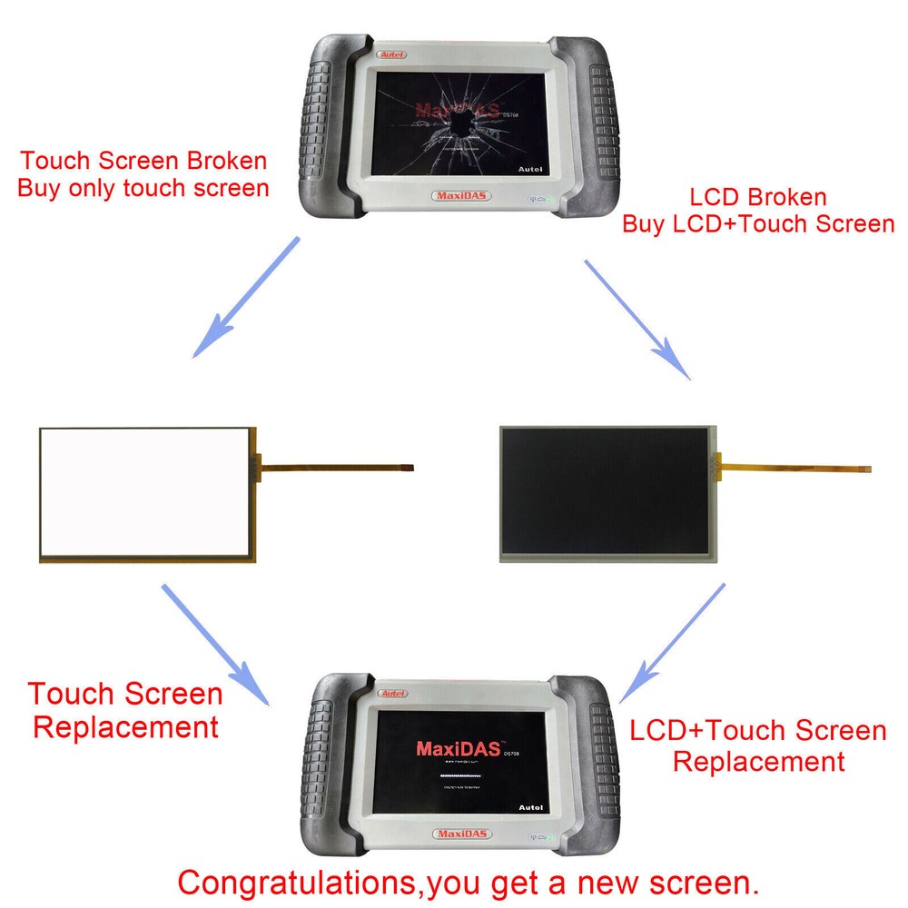 Replacement LCD Display Screen Digitizer Touch Assembly For Autel MaxiDAS DS708