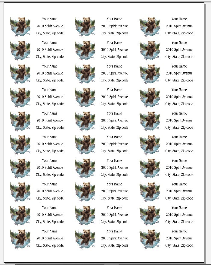 150 Grizzly Bear Jumping Fish Return Address Labels Personalized