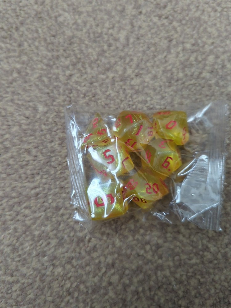 Yellow And Red Glitter Dice Set