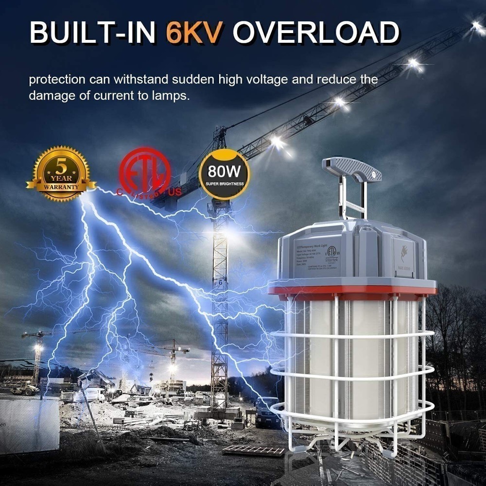 80 Watt LED Temporary Work Light Linkable Constructions Jobsite Lamp Plug-n-Play