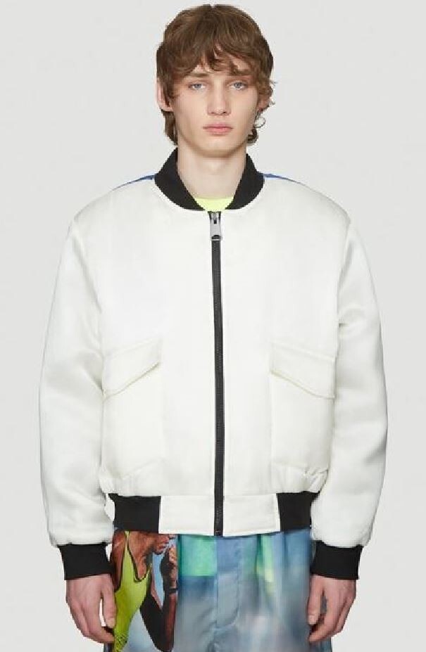 Ex Infinitas Men White Surfer Bomber Jacket Size: L