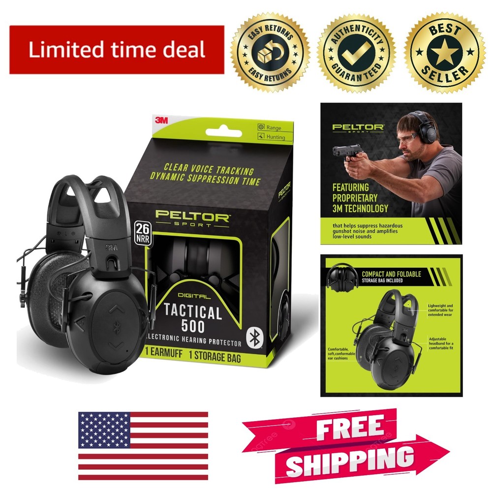 Versatile Tactical 500 Earmuffs - Bluetooth & Dual Power Options for Comfort