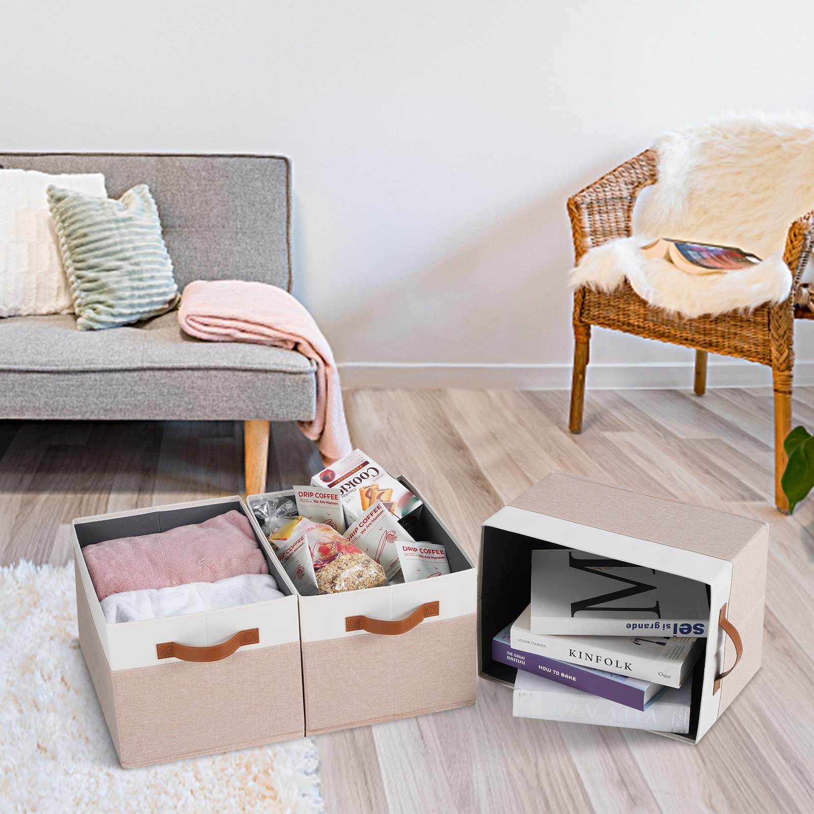 PFFVRP Large Fabric Storage Bins, Foldable Fabric Storage Baskets for Shelves...