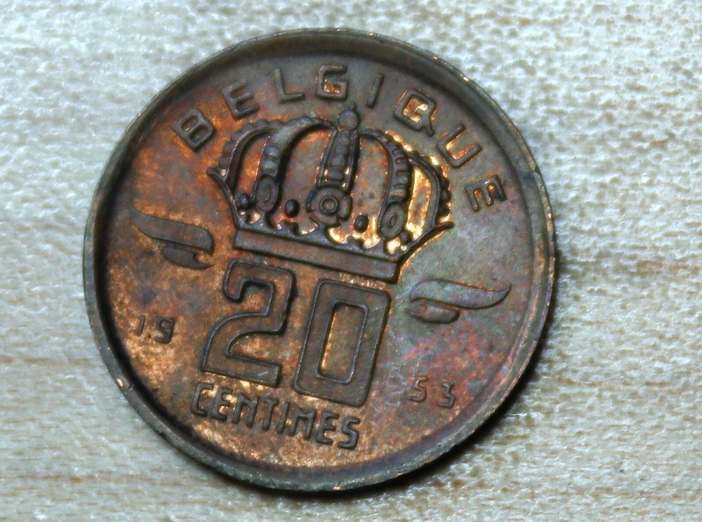 1953 Belgium 20 Centimes Miner