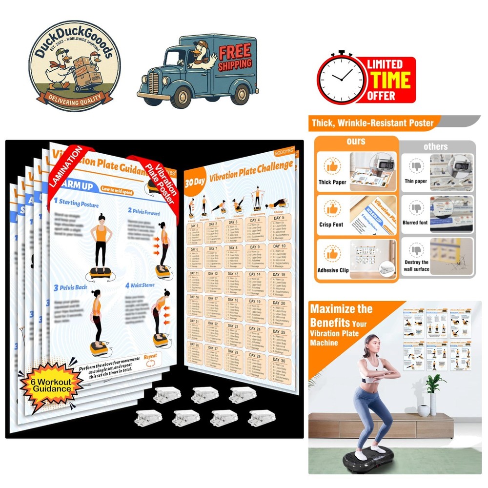Comprehensive Vibration Plate Exercise Poster with 6 Workout Guides & Planner