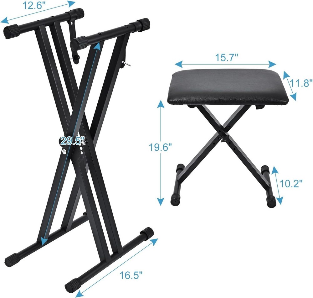 Double-X Keyboard Stand and Bench Set Adjustable tipatyard w/ Locking Straps