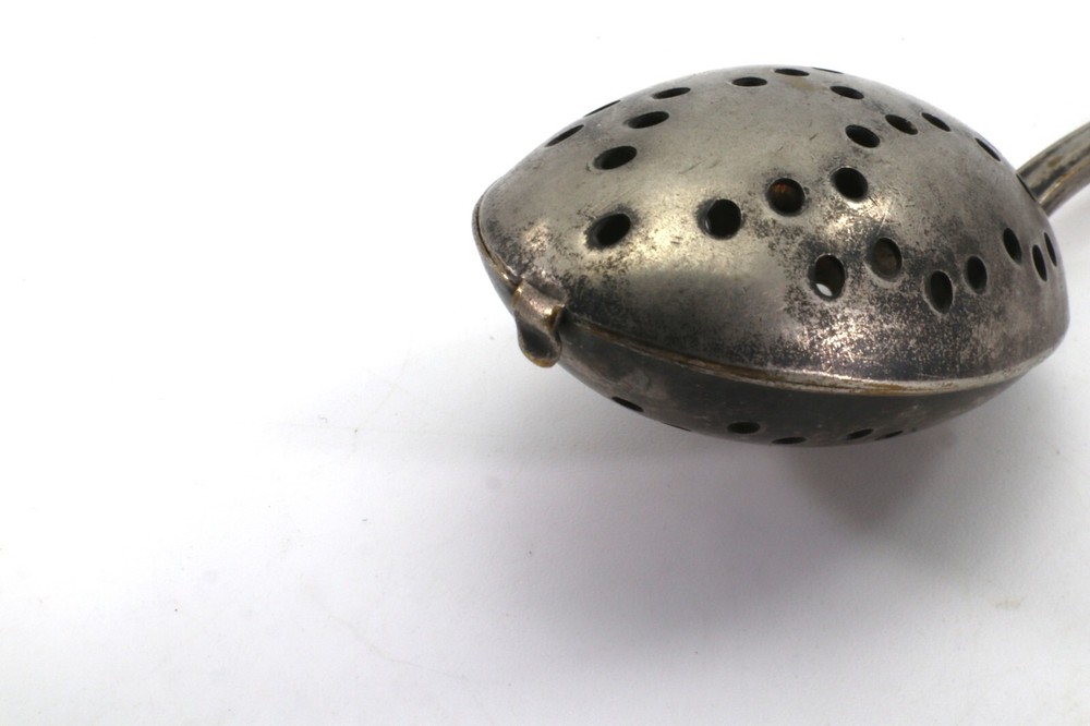 E&JB TEA INFUSER SPOON Strainer Silverplated Hinged Double Spoon Vintage