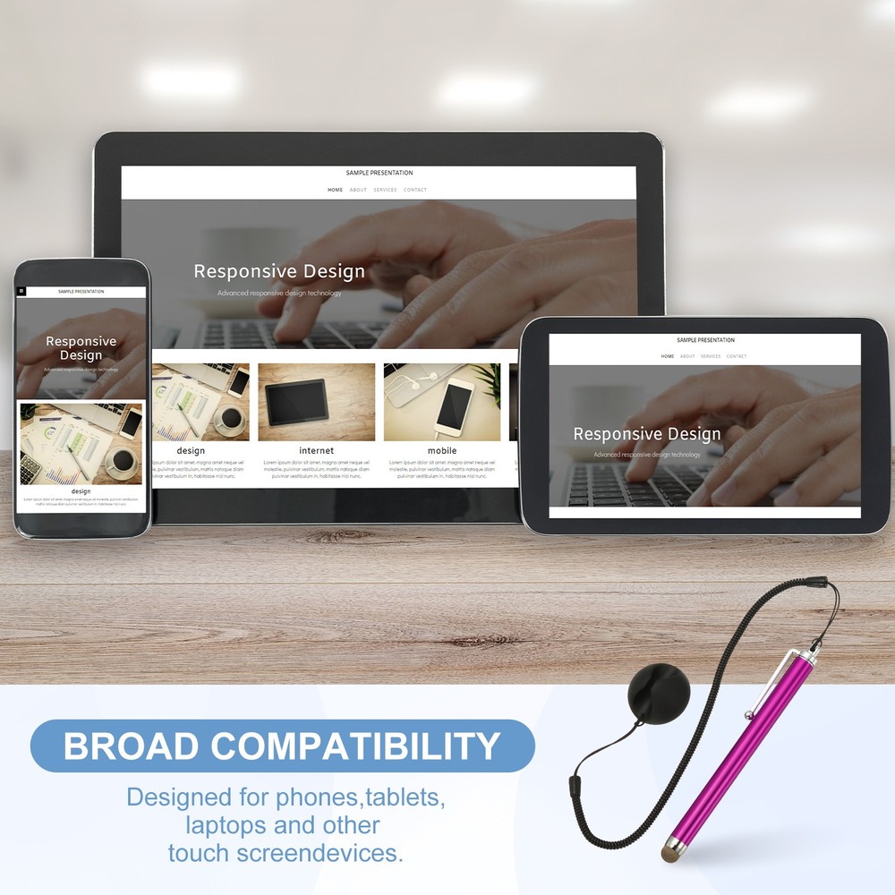 2 Pcs Screen Capacitive Pen with Spring Rope Fixing Dock Rose Red