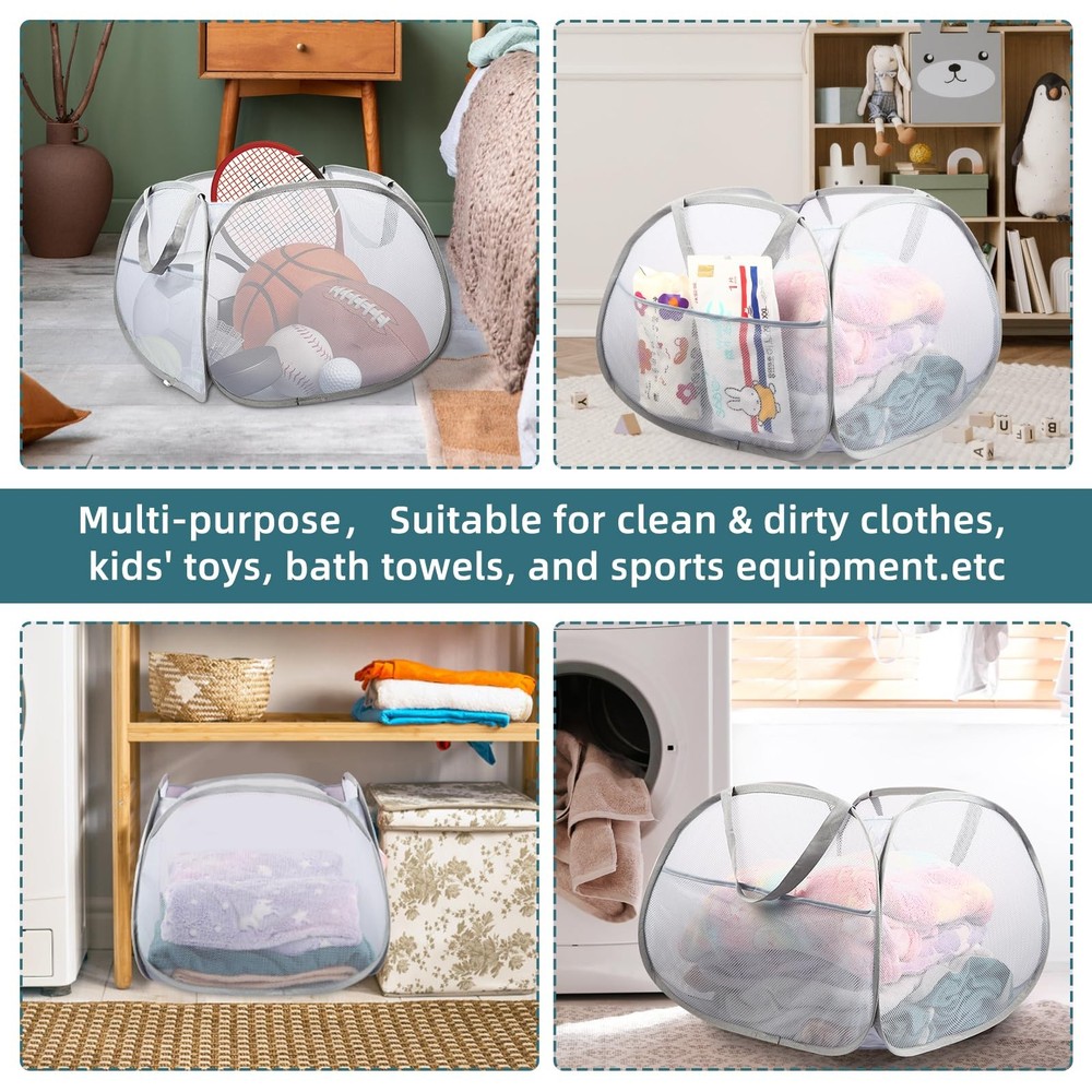 Collapsible Laundry Baskets, 90L Large Foldable Laundry Basket, Durable Mesh ...