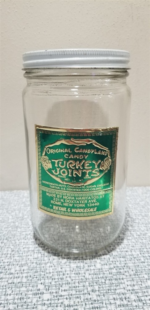 TURKEY JOINTS CANDY Advertising GLASS JAR Empty