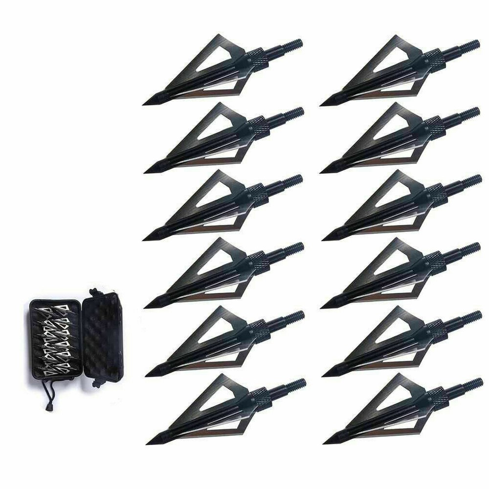 12pcs 3 Fixed Blade Hunting Broadheads 125Grain Compound Crossbow Tips With Case