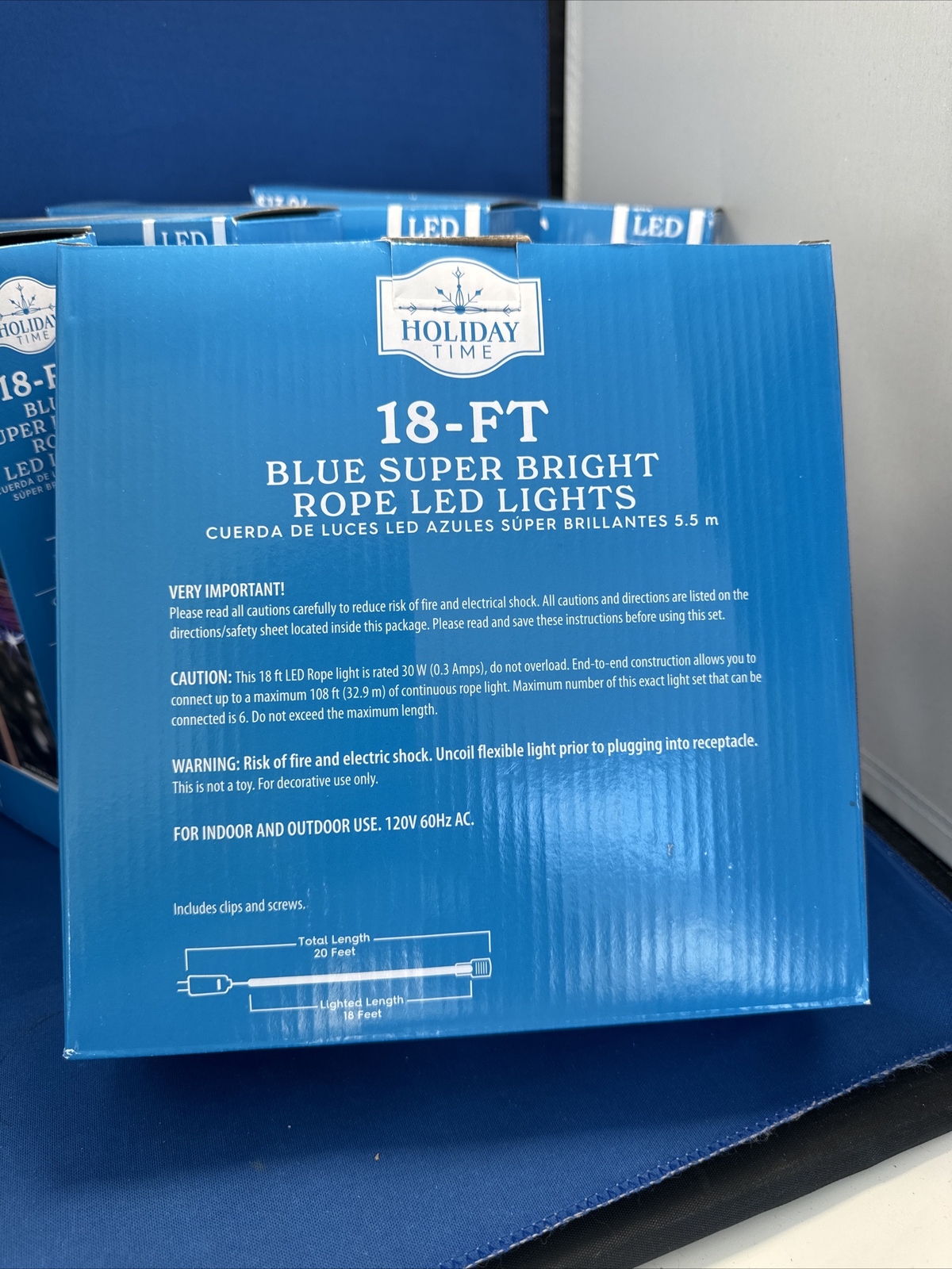 Holiday Time 18 FT Blue Super Bright Rope LED Lights 18 FT Long Lotus Of 5