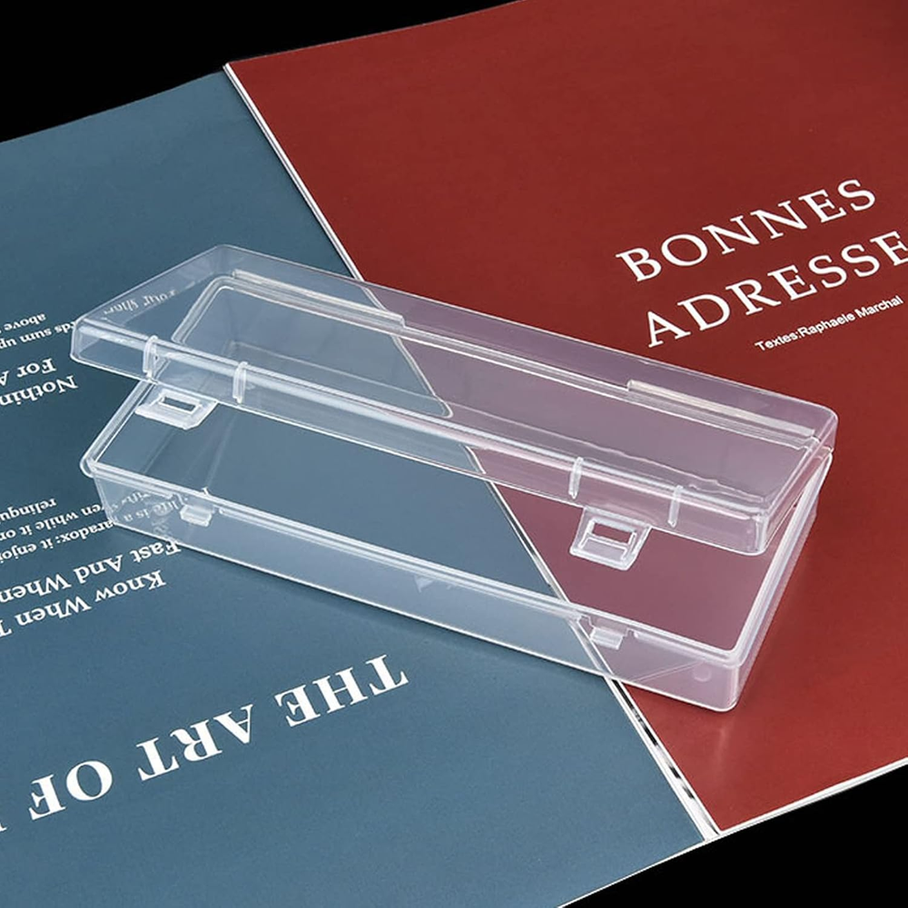 6 Pack Rectangular Clear Plastic Storage Containers Box with Hinged Lid for Bead