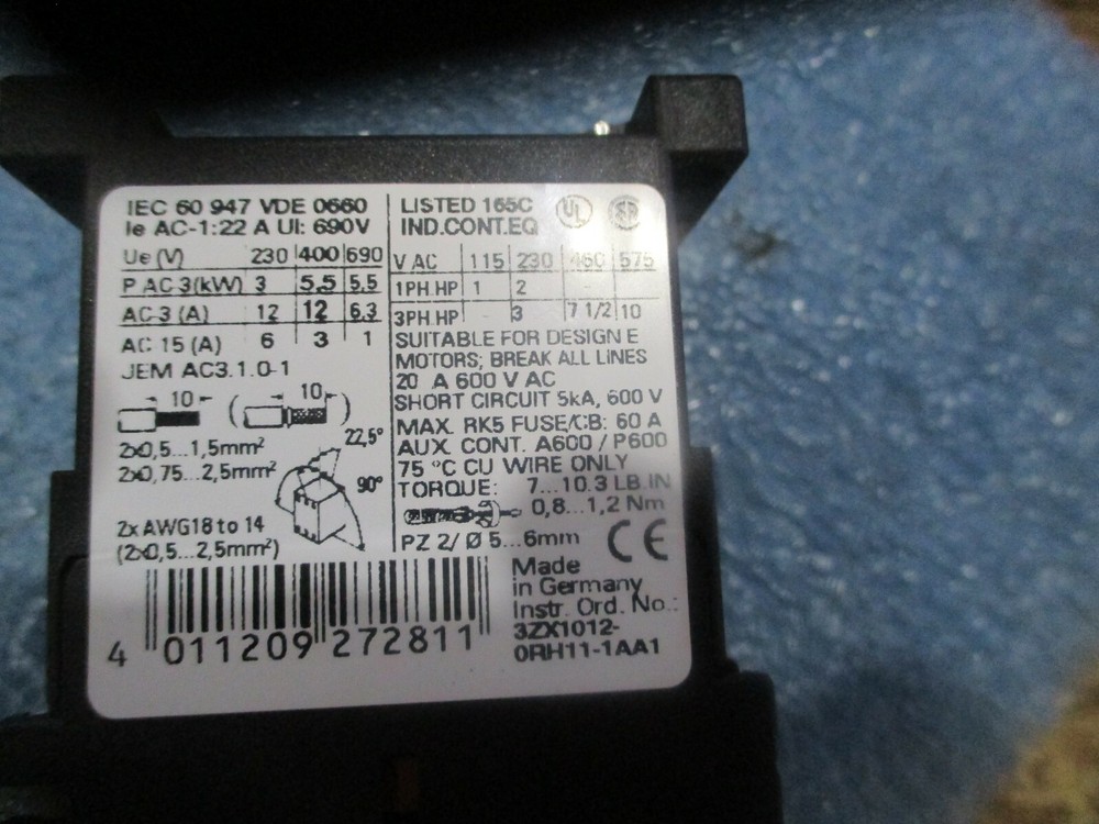 Siemens Model: 3RH1017-1AB02 Contactor