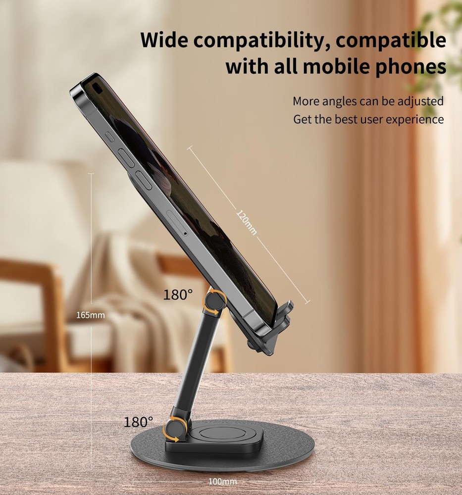 CXTX 360° Rotating Cell Phone Stand for Desk, Adjustable & Foldable black