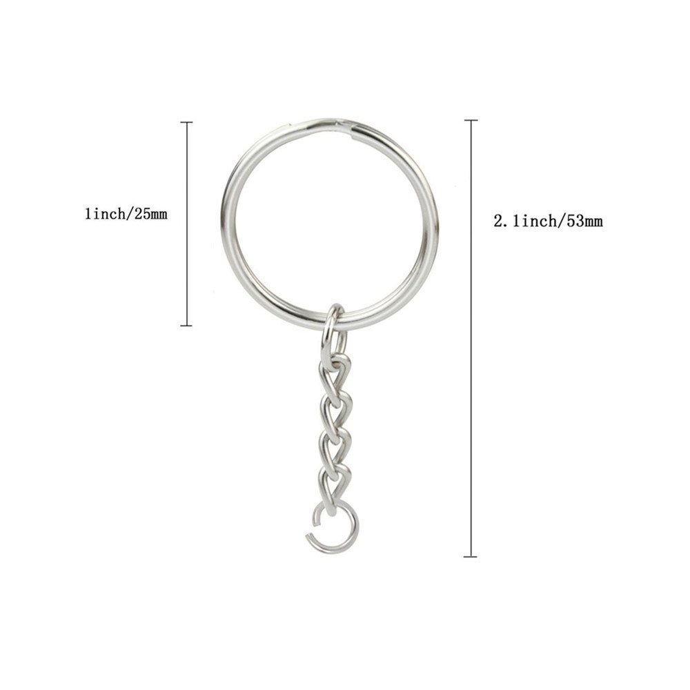 KINGFOREST 50PCS Split Key Ring Kit with Chains & Jump 50PCS, Silver