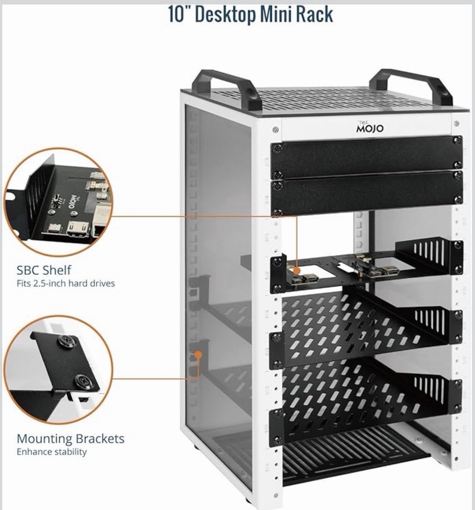 Tecmojo 6U Network Rack, 10 inch Mini Server Rack with 2 Side Translucent Pan...
