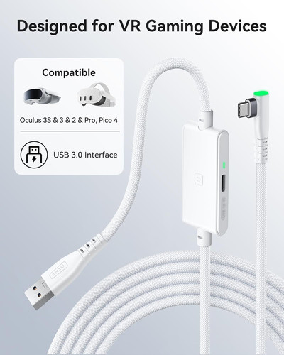 INIU 16ft Premium VR Link Cable with Charging, USB 3.0 Compatible White