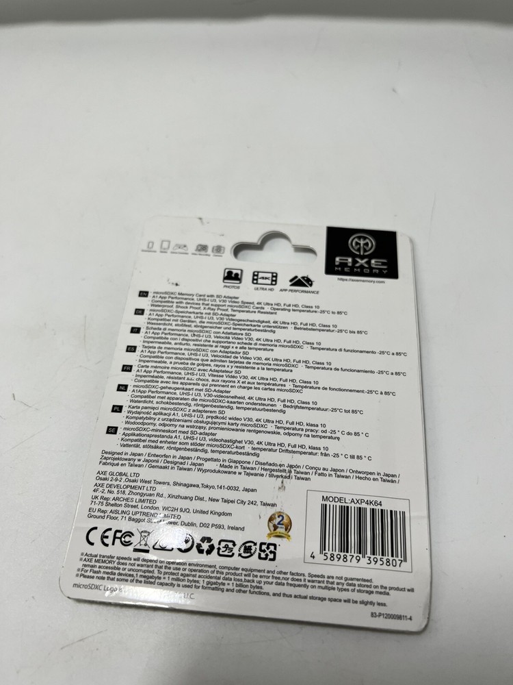 AXE MEMORY 64GB MicroSDXC UHS-I Card with SD Adapter Included