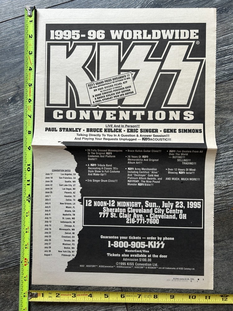 KISS Concert Ad Unplugged Convention Tour Cleveland Ohio 1995 11x17 Vintage Kiss