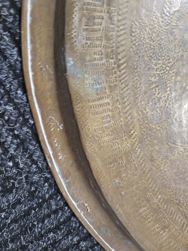 24” Antique Mid Eastern Brass Tray Hand etched