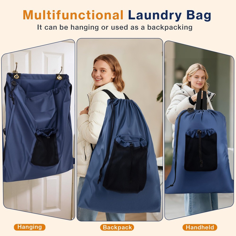 2 Pack Laundry Backpack Bags w/ Adjustable Straps