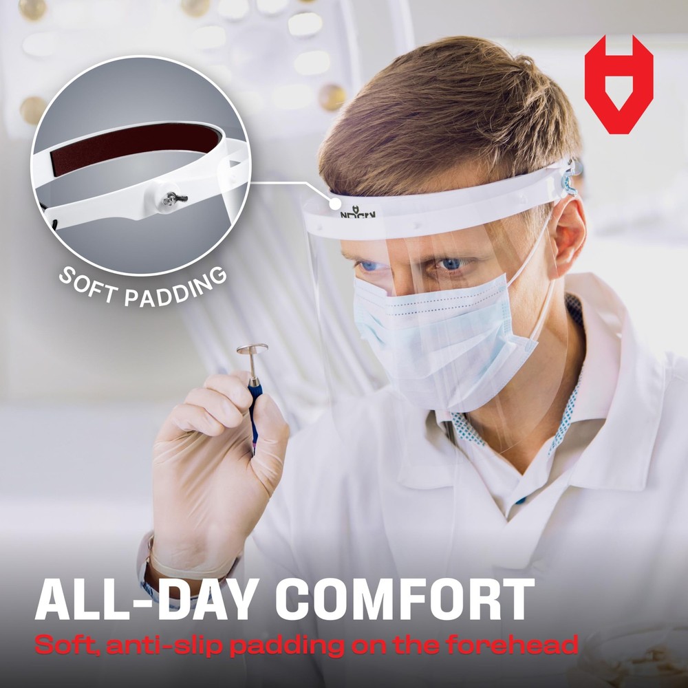 Protective Shield with Adjustable Headband and 2 Reusable Plastic Visors — Fl...