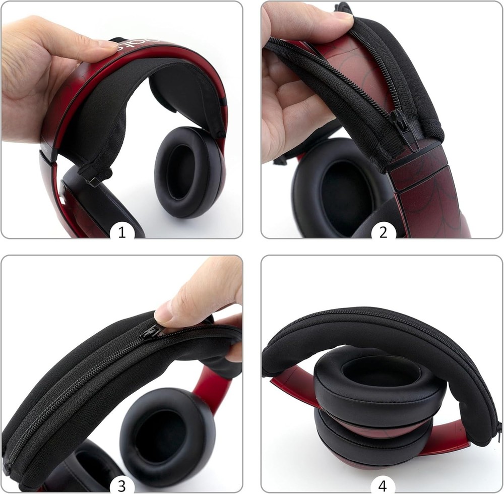 Versatile Black Headphone Headband Protector with Zipper - Easy Care Solution