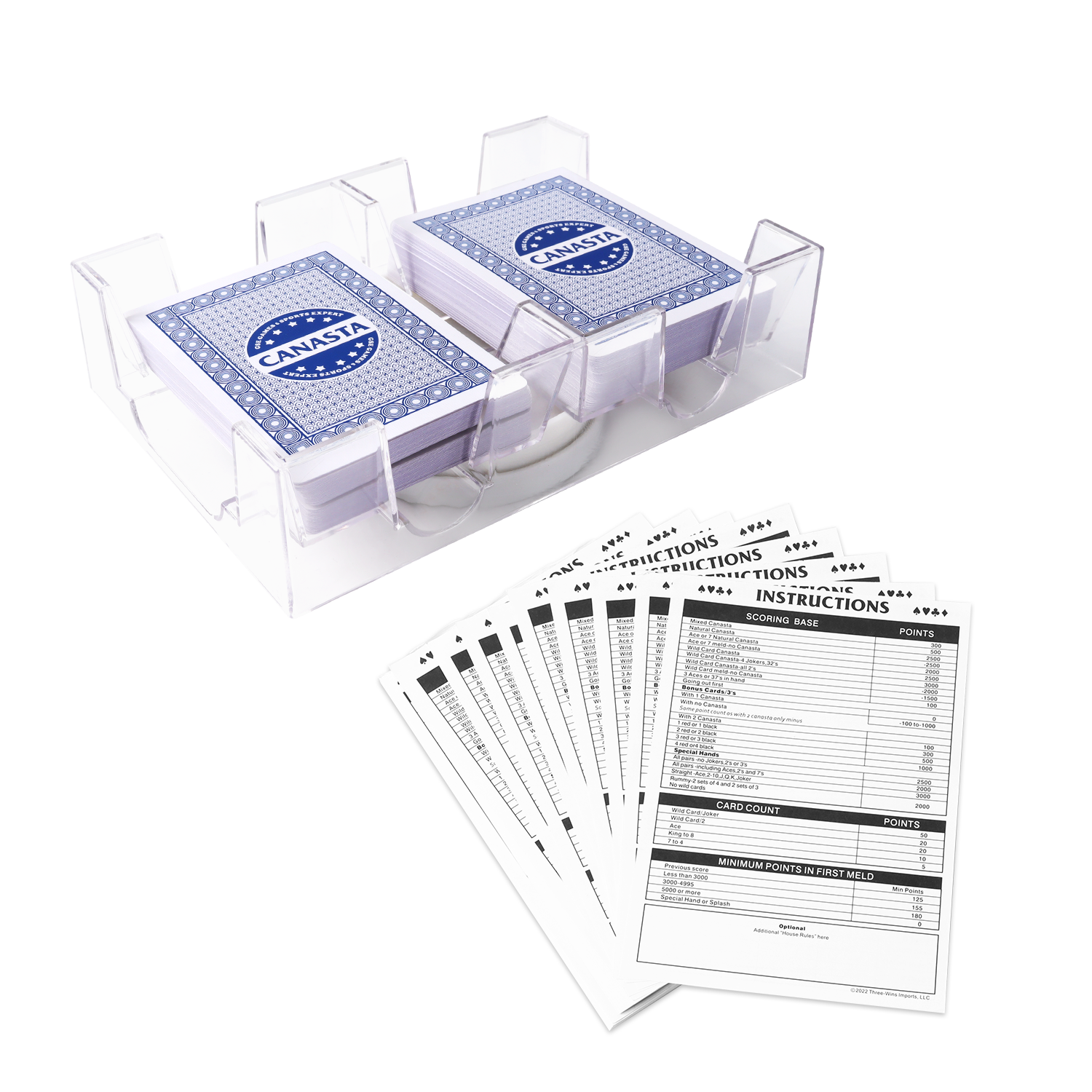 Canasta Game Set with Canasta Cards with Point Values, Score Pads&Rotating Tray