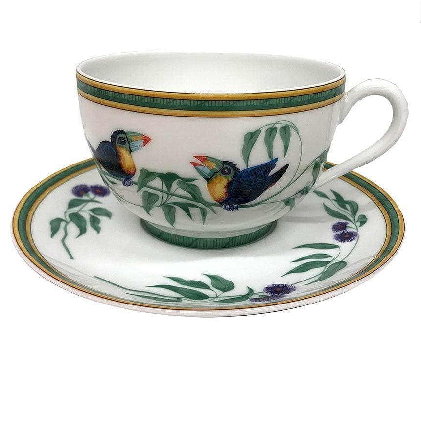 HERMES Toucan Cup & Saucer Large Bowl Porcelain White Rare Authentic