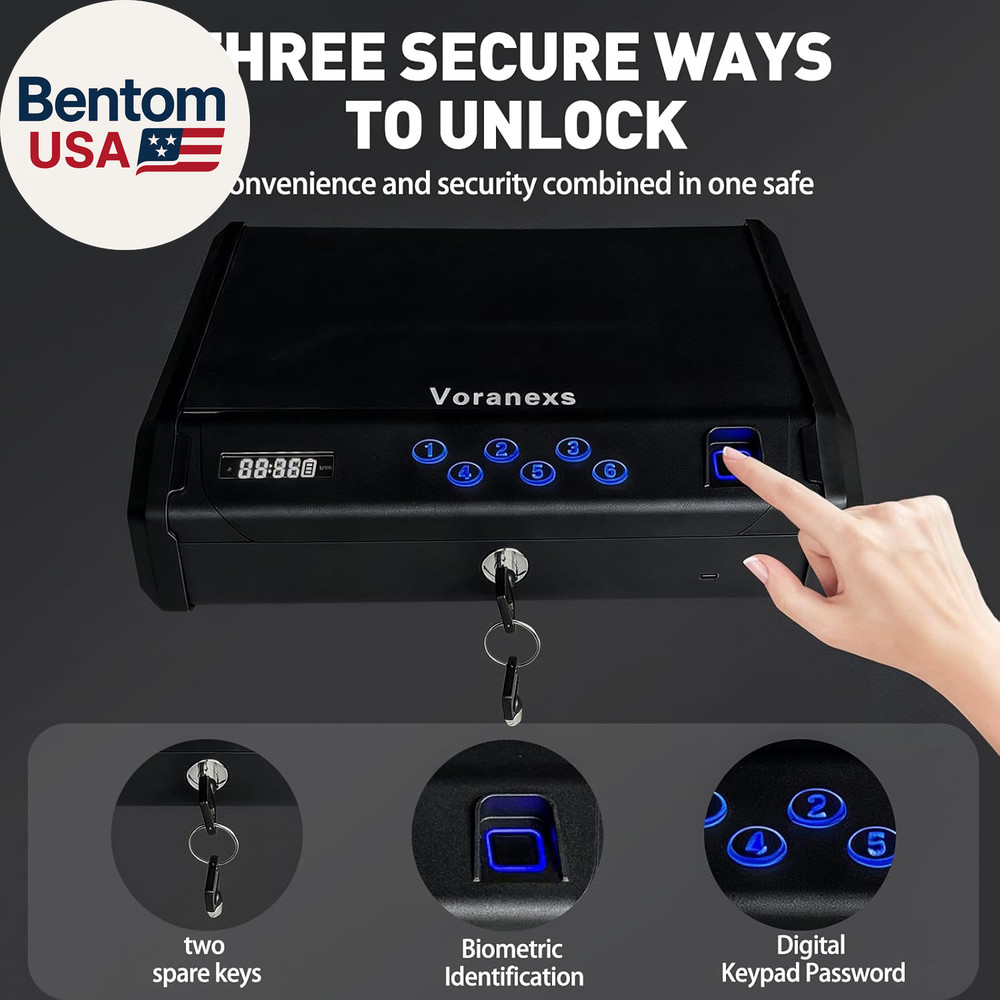 Gun Safe，With 3 Quick-Access Fingerprint，Passcode，Key.With LCD Display，With Pist