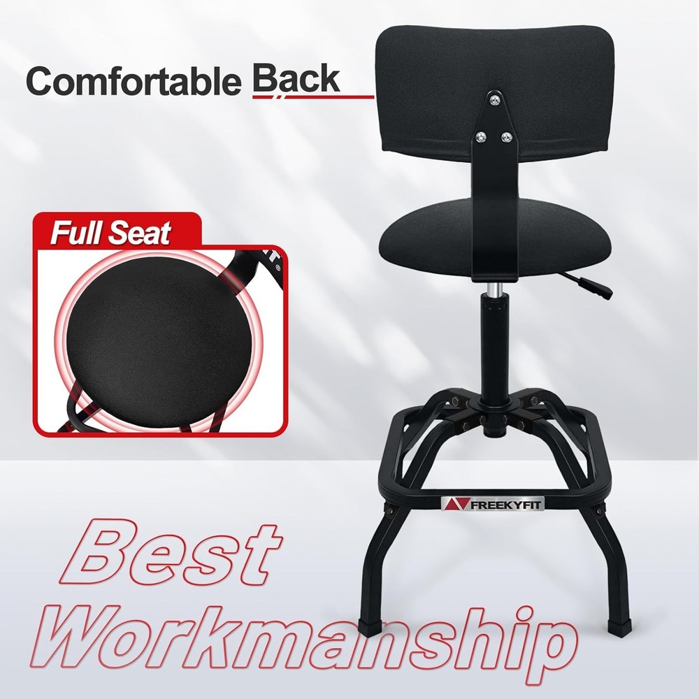 Shop Stool with Backrest, Mechanic Garage for Workshop, Black