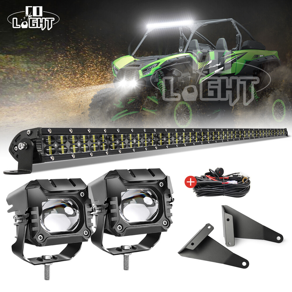 For Kawasaki Teryx KRX 1000 Roof 42'' Led Light Bar+3'' Dual Color LED Pods Kits