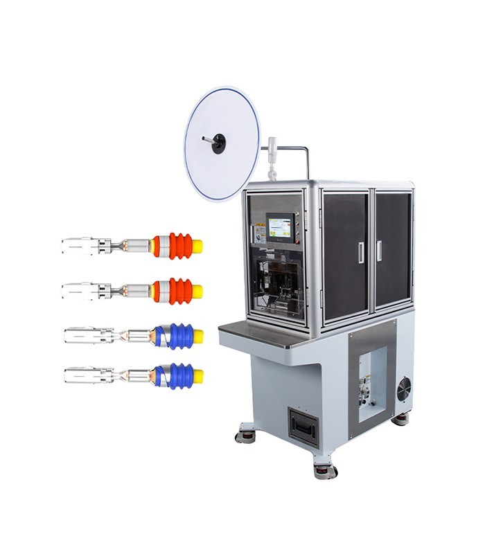 Semi-automatic terminal peeling and crimping machine with insertion