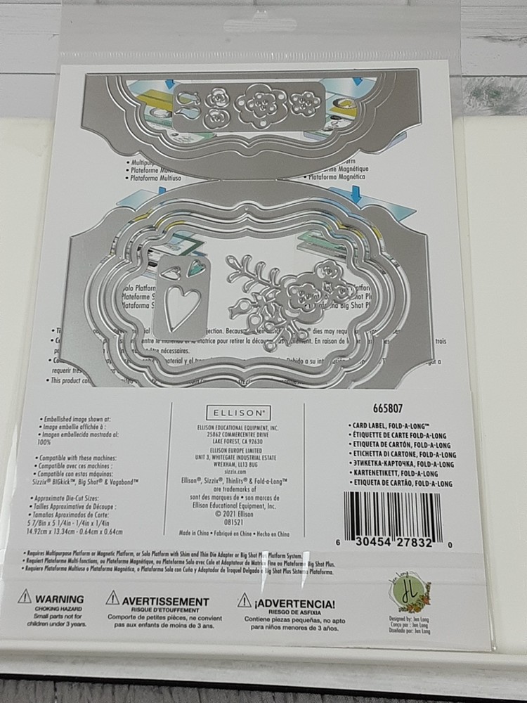 NEW Sizzix Thinlits Fold A Long Card Label By Jen Long 7 Die Set 665807